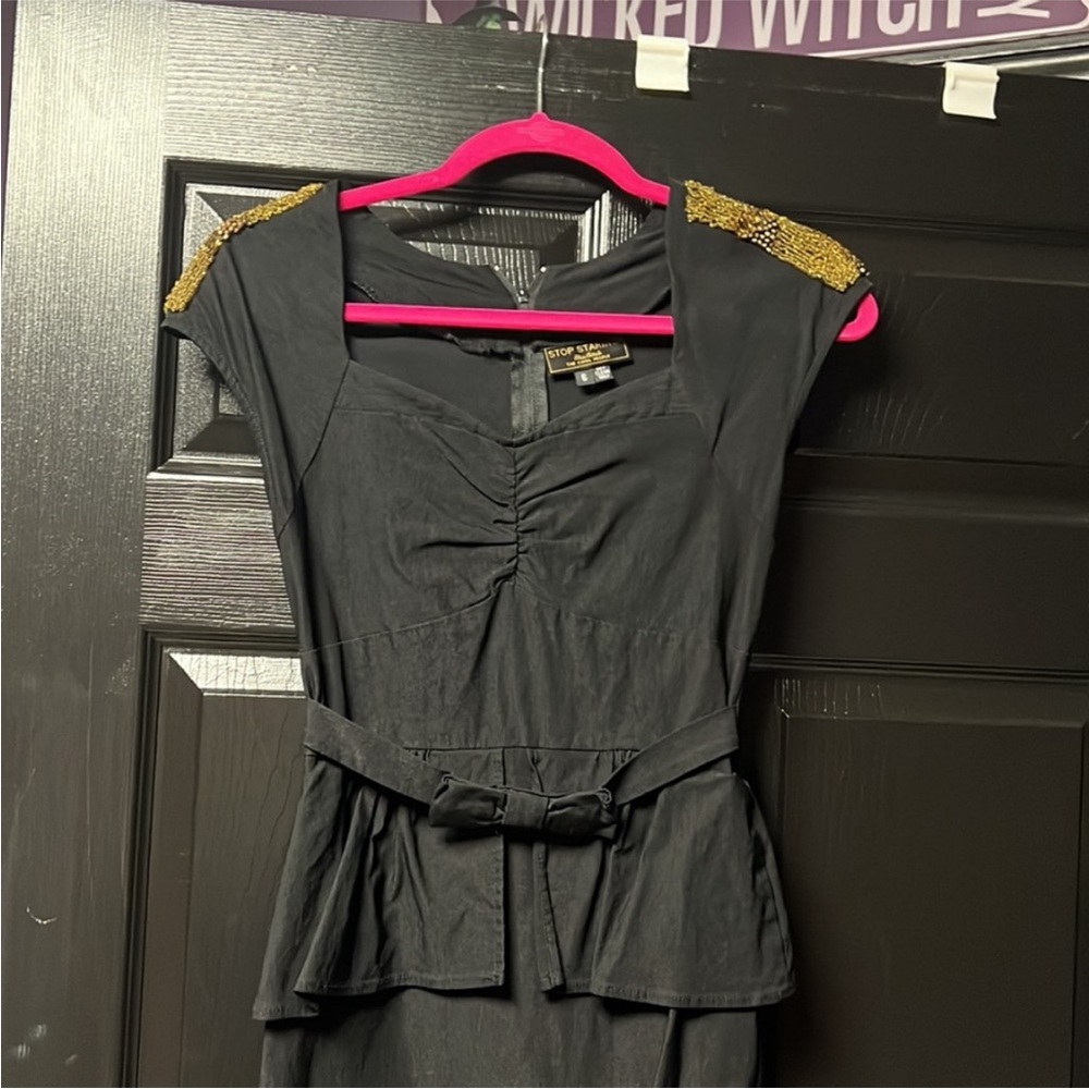 Stop Staring vintage inspired pinup retro Elegant Black Peplum Dress - Picture 7 of 15